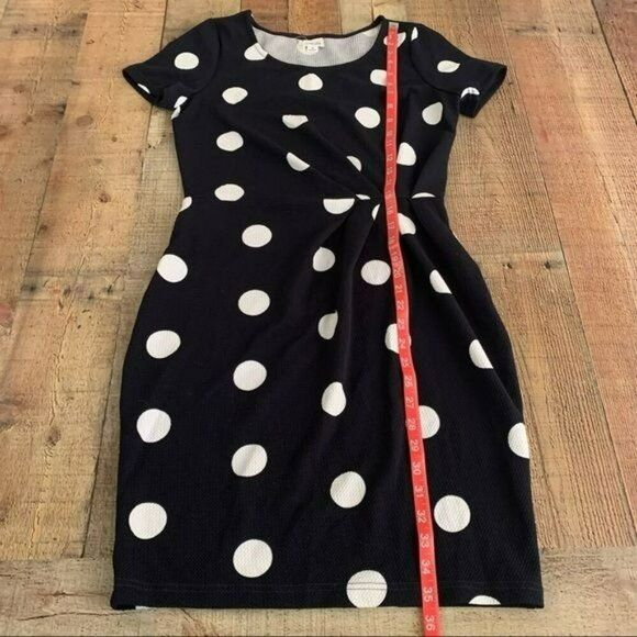 Emberley womens navy blue and white dots short sleeve knee length dress -M - Picture 8 of 8